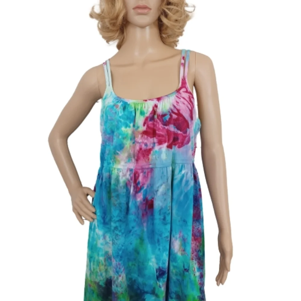 Dharma Trading Co Tie Dye Multicolor Summer Casual Sleeveless Maxi Dress Large